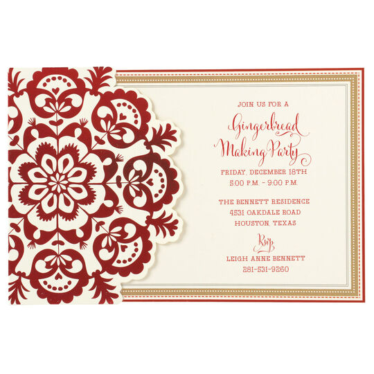 Red Snowflake Die-cut Side Pocket Invitations